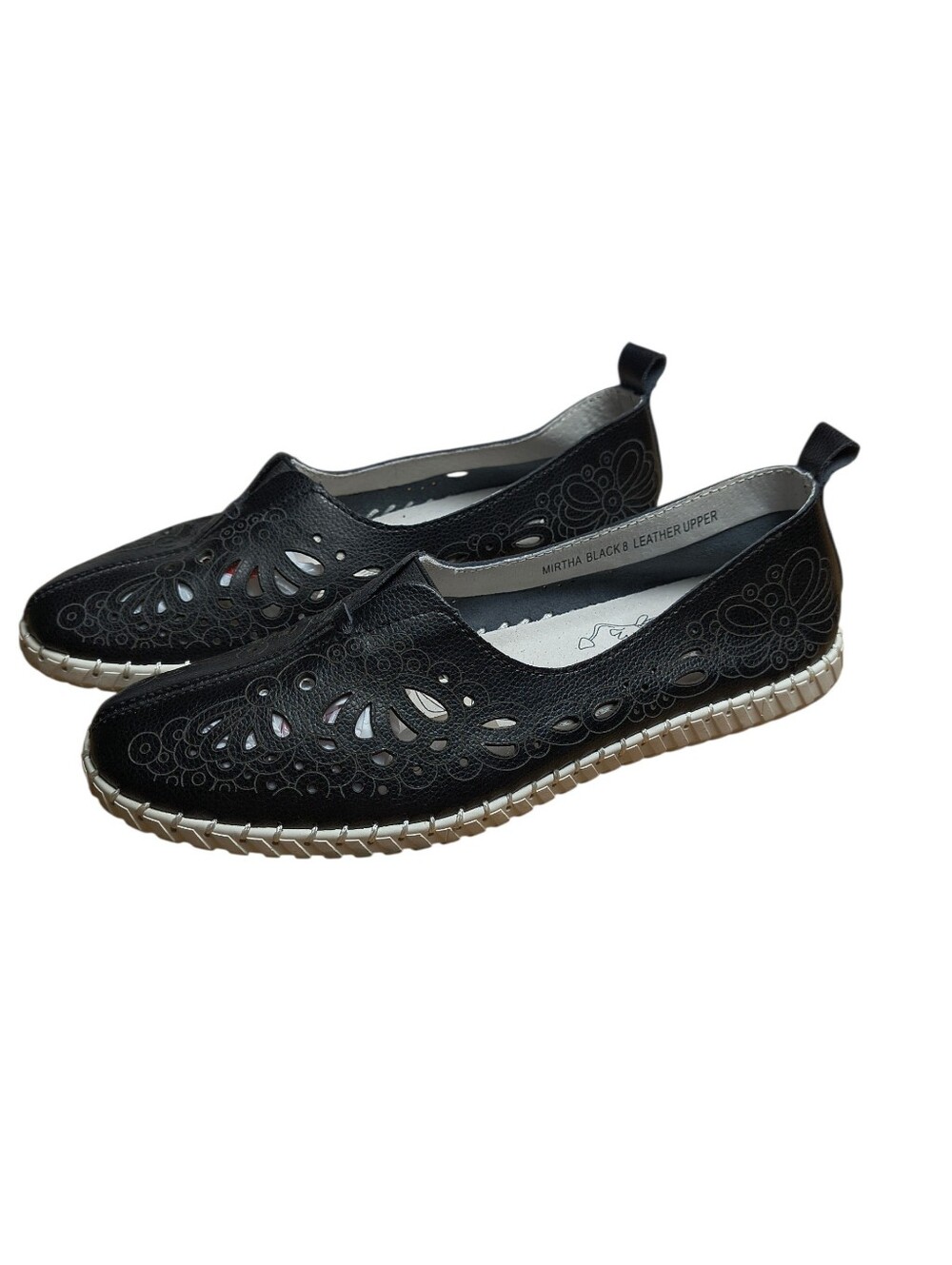 Spring Step Mirtha Flats Women's 8 Black White Leather Perforated Slip On Loafer